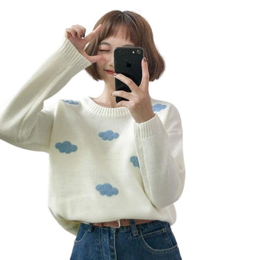 Cute Cloud Print Women's Jumper: 3D effect contrasting clouds from NSE Imports #2.